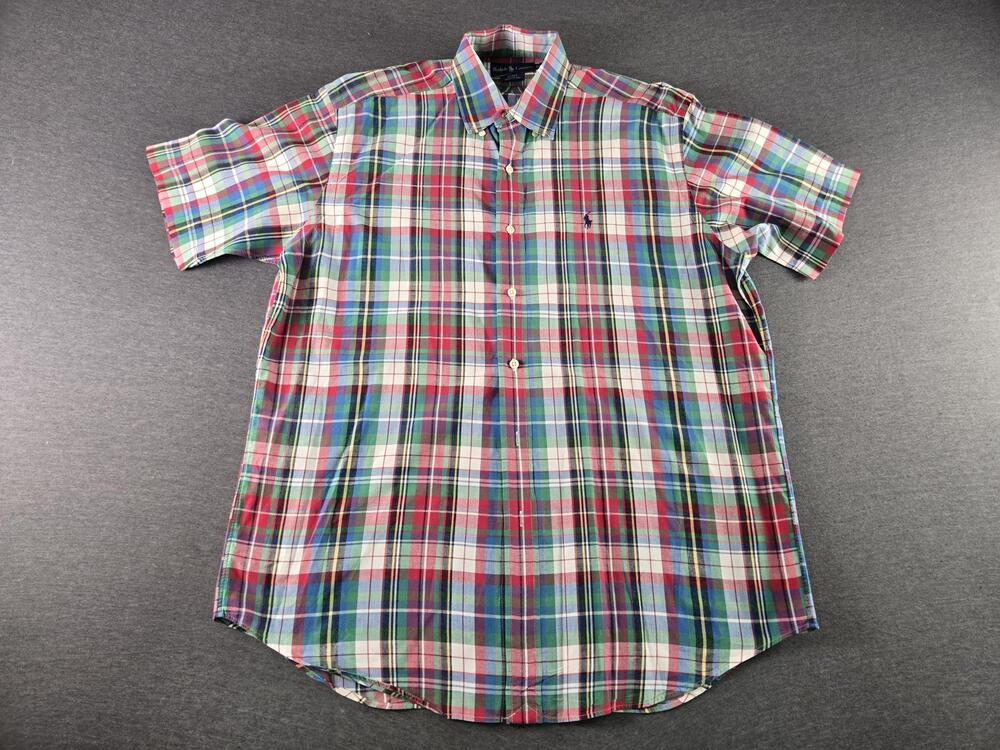 Ralph Lauren Blake Shirt Mens XL Multicolor Plaid Short Sleeve Button Down